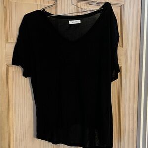 Anine Bing M Black Short Sleeve silk V-Neck Top GUC